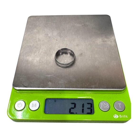 Vintage Etched Carved Silver Herringbone Textured Wedding Band Unique Ring Sz7.5 - Picture 6 of 8